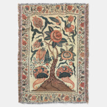 Tree with Flowers and Horns of Plenty, India 1750 Throw Blanket at Zazzle