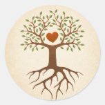 Tree with heart and roots round sticker