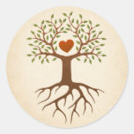 Tree with heart and roots round stickers