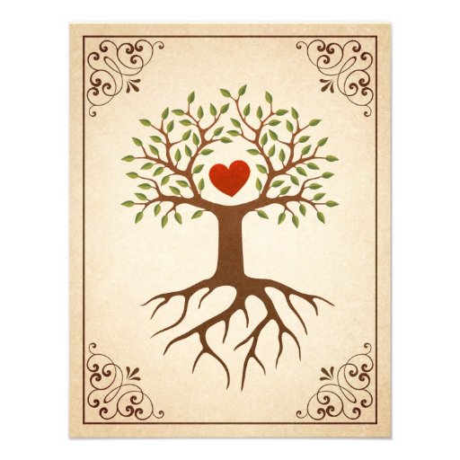 Tree with heart ornate frame family reunion invite (front side)
