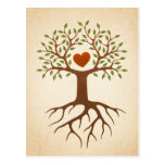 Tree with roots and branches surrounding a heart postcards