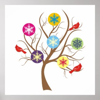 Tree with snowflakes and cardinals custom poster