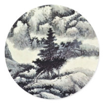 Trees In A Landscape By Kung Hsien (Best Quality) Round Sticker