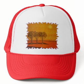 trees in orange scene hat