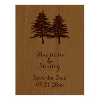 Trees on wood woodland wedding Save the Date Post Card