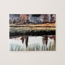 trees reflecting off the water painting. puzzles