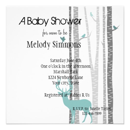 Trees with Deer Baby Shower Custom Announcement