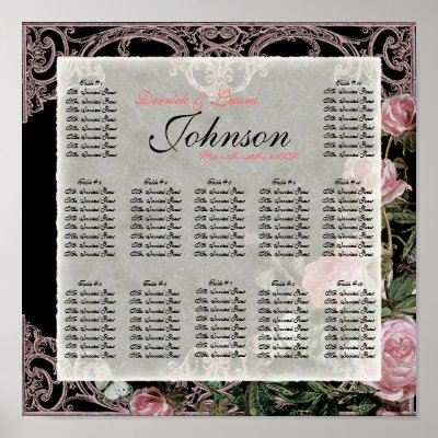 Trellis Rose Vintage Table Seating Chart Print by AudreyJeanne