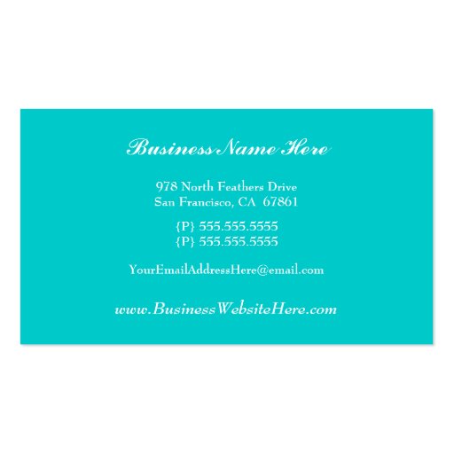 Trendy abstract peacock feathers business card (back side)