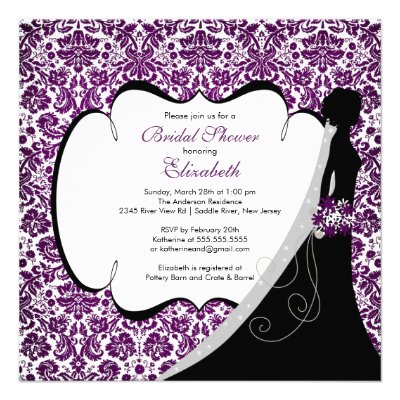Trendy Amethyst Damask Bride Bridal Shower Invite