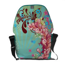Trendy aqua pink ocean swirls messenger bag