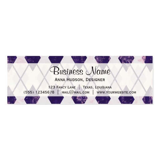 Trendy Argyle Pattern Rhombus Purple White Business Cards (front side)