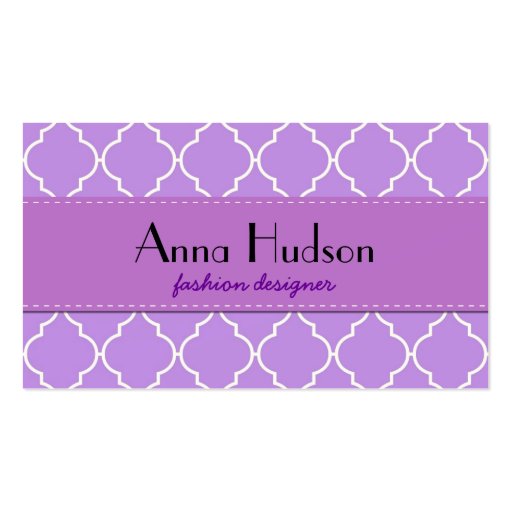 Trendy Artistic Moroccan Trellis Purple White Business Cards (front side)