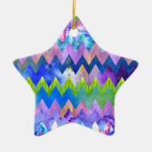 Trendy Artsy Watercolor Painting Chevron Pattern Ornaments