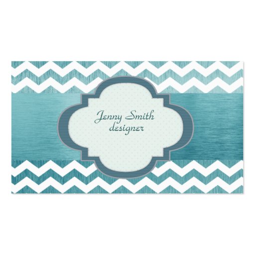 Trendy  attractive chevron silvery blue business card (front side)
