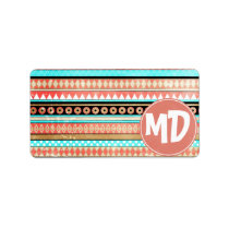 monogram, aztec, custom, andes, pattern, trendy, cute, address labels, illustration, vintage, funny, customize, abstract, girly, tribal, modern, mayan, print-to-edge address labels, Etiqueta com design gráfico personalizado