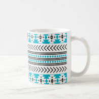 Trendy Aztec Tribal Print Geometric Pattern Blue Classic White Coffee Mug