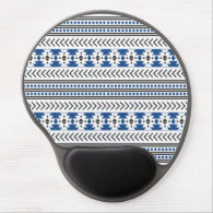 Trendy Aztec Tribal Print Geometric Pattern Blue Gel Mouse Pad