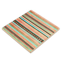 aztec, trendy, cool, illustration, vintage, funny, modern, geometric, pattern, abstract, cute, tribal, chevron, teal, coral, mayan, wood coaster, [[missing key: type_mitercraft_woodencoaste]] com design gráfico personalizado