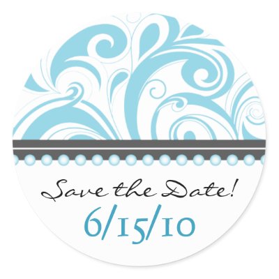 Trendy Baby Blue Swirlies Save the Date Sticker