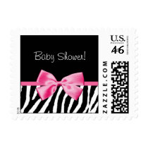 Trendy Baby Shower Zebra Print Pink Ribbon stamps