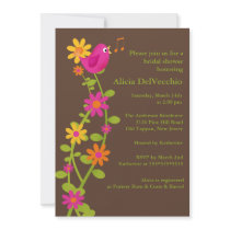 Trendy Bird & Flowers Bridal Shower Invitation