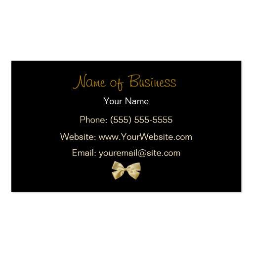 Trendy Black And Gold Leopard Print Gold Ribbon Business Card Template (back side)