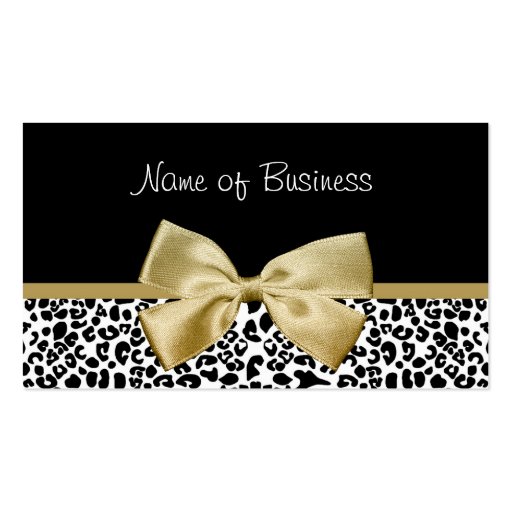 Trendy Black And Gold Leopard Print Gold Ribbon Business Card Template (front side)