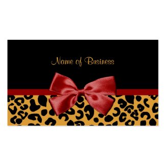 Trendy Black And Gold Leopard Print Red Ribbon Business Card Templates