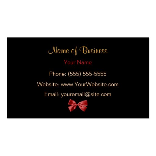 Trendy Black And Gold Leopard Print Red Ribbon Business Card Templates (back side)
