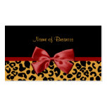 Trendy Black And Gold Leopard Print Red Ribbon Business Card Templates