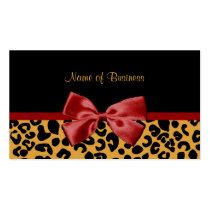 Trendy Black And Gold Leopard Print Red Ribbon business cards