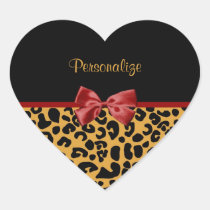 Trendy Black And Gold Leopard Print Red Ribbon stickers