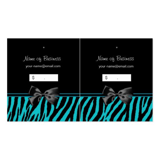 Trendy Black And Teal Zebra Print Hang Tags Business Card Template
