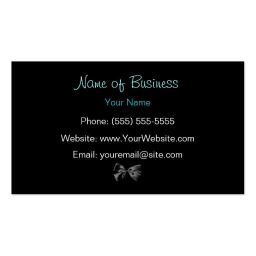 Trendy Black And Teal Zebra Print With Ribbon Business Card Templates (back side)