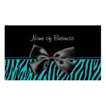 Trendy Black And Teal Zebra Print With Ribbon business cards