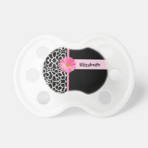 Trendy Black And White Giraffe With Pink Daisy pacifiers