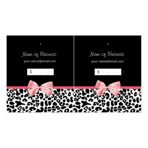 Trendy Black And White Leopard Pink Hang Tag Business Card (front side)