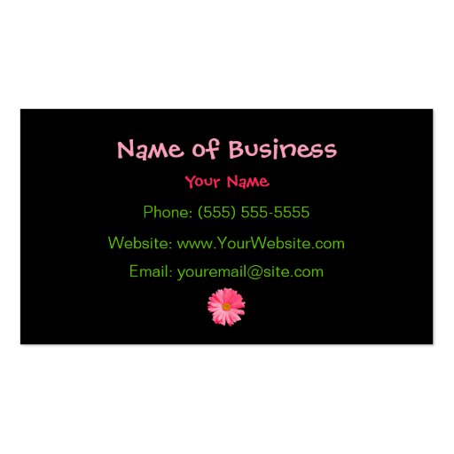 Trendy Black And White Leopard Print Pink Daisy Business Card (back side)