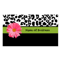 Trendy Black And White Leopard Print Pink Daisy business cards