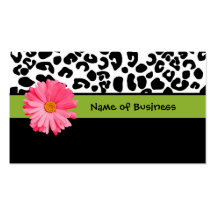 Trendy Black And White Leopard Print Pink Daisy Business Card