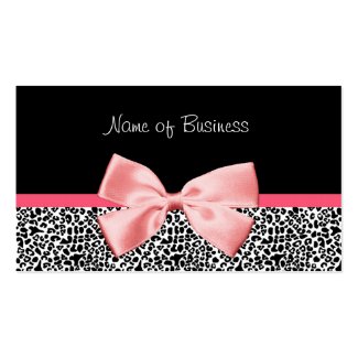 Trendy Black And White Leopard Print Pink Ribbon Business Card Template