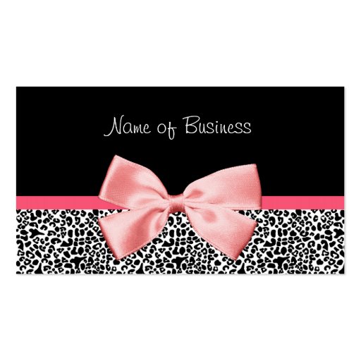 Trendy Black And White Leopard Print Pink Ribbon Business Card Template (front side)