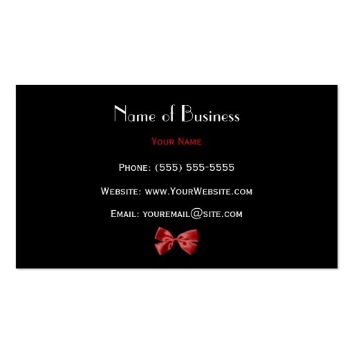 Trendy Black And White Leopard Zebra Red Ribbon Business Card Templates (back side)