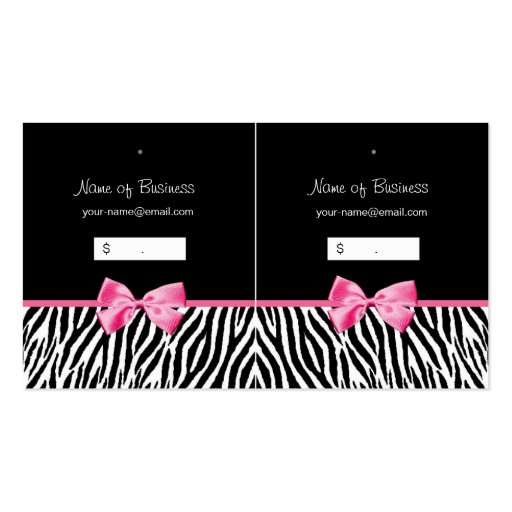 Trendy Black And White Zebra Print Hang Tag Business Card (front side)