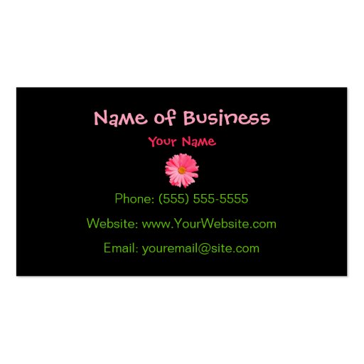 Trendy Black And White Zebra Print Pink Daisy Business Card Template (back side)