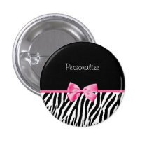 Trendy Black And White Zebra Print Pink Ribbon buttons