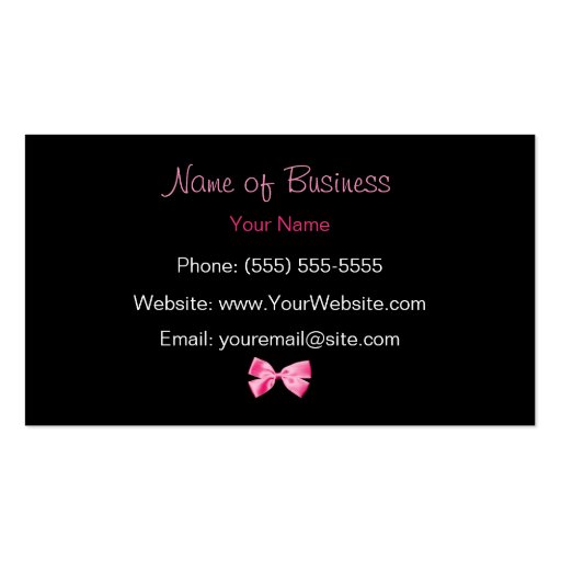 Trendy Black And White Zebra Print Pink Ribbon Business Card (back side)