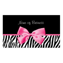 Trendy Black And White Zebra Print Pink Ribbon business cards