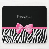Trendy Black And White Zebra Print Pink Ribbon Mouse Pad